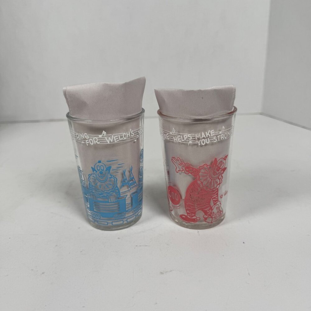 Vintage Howdy Doody Welch’s‎ Juice Glasses Lot of 2 Dilly Dally Clarabell 1960s